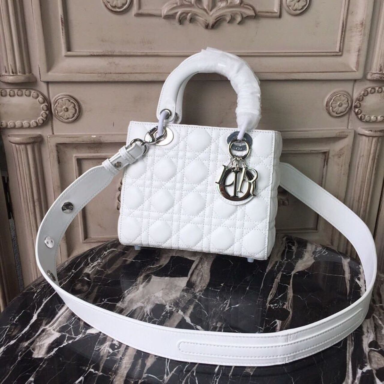Christian Dior Small Lady Dior Bag White Silver Hardware For Women 20cm/8in CD M0538BCAL_M030 - Soul Replicas