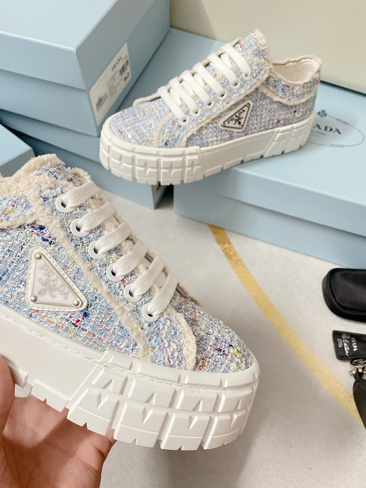 Prada Double Wheel Gabardine Sneakers Light Blue For Women 2in/50mm Prada - Soul Replicas