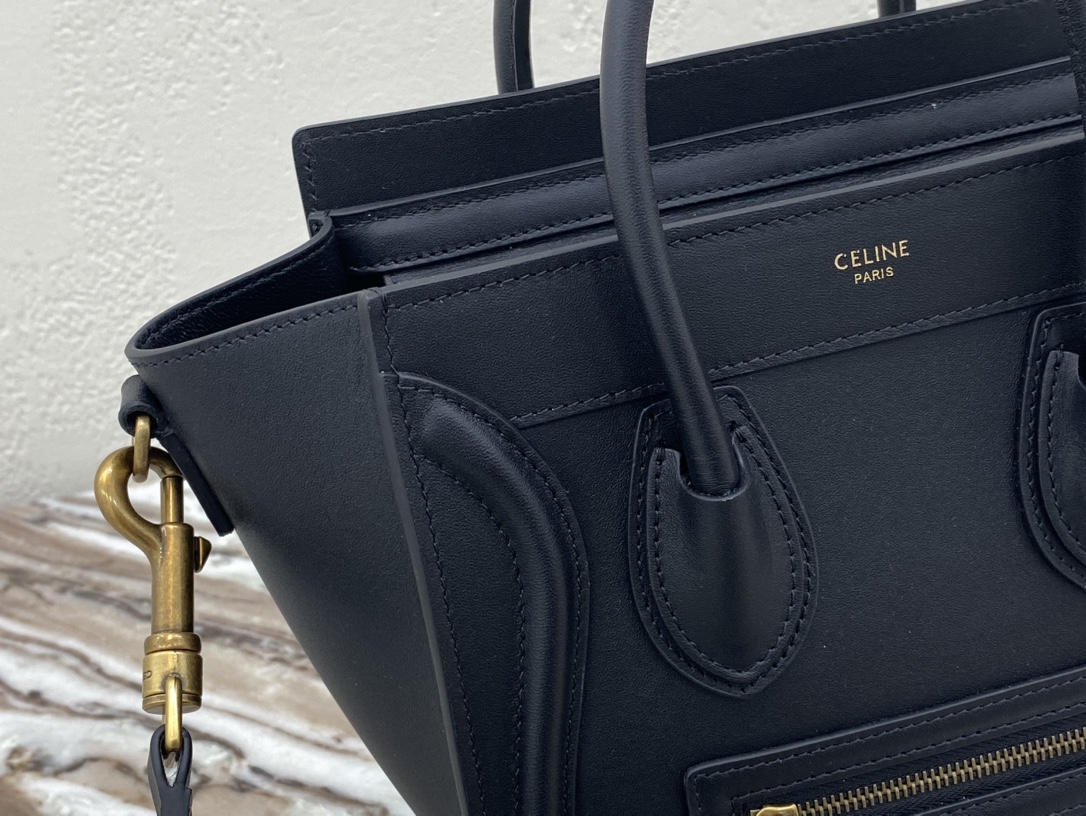 Celine Nano LuGucciage Bag In Drummed Black For Women 8in/20cm 189243HSC.38NO - Soul Replicas