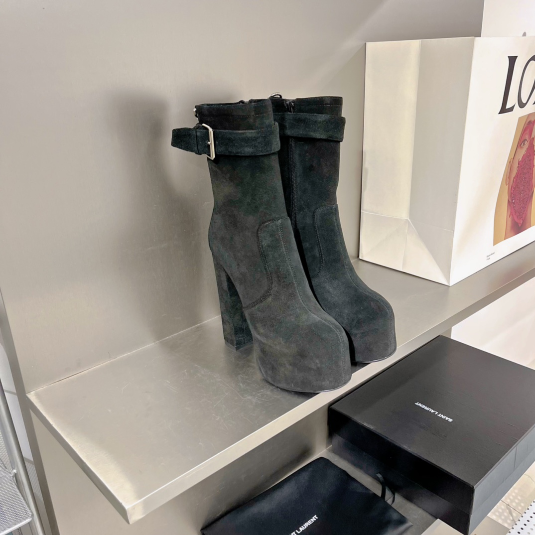 Yves Saint Laurent Women's Cherry Buckle Platform Booties Black For Women YSL - Soul Replicas