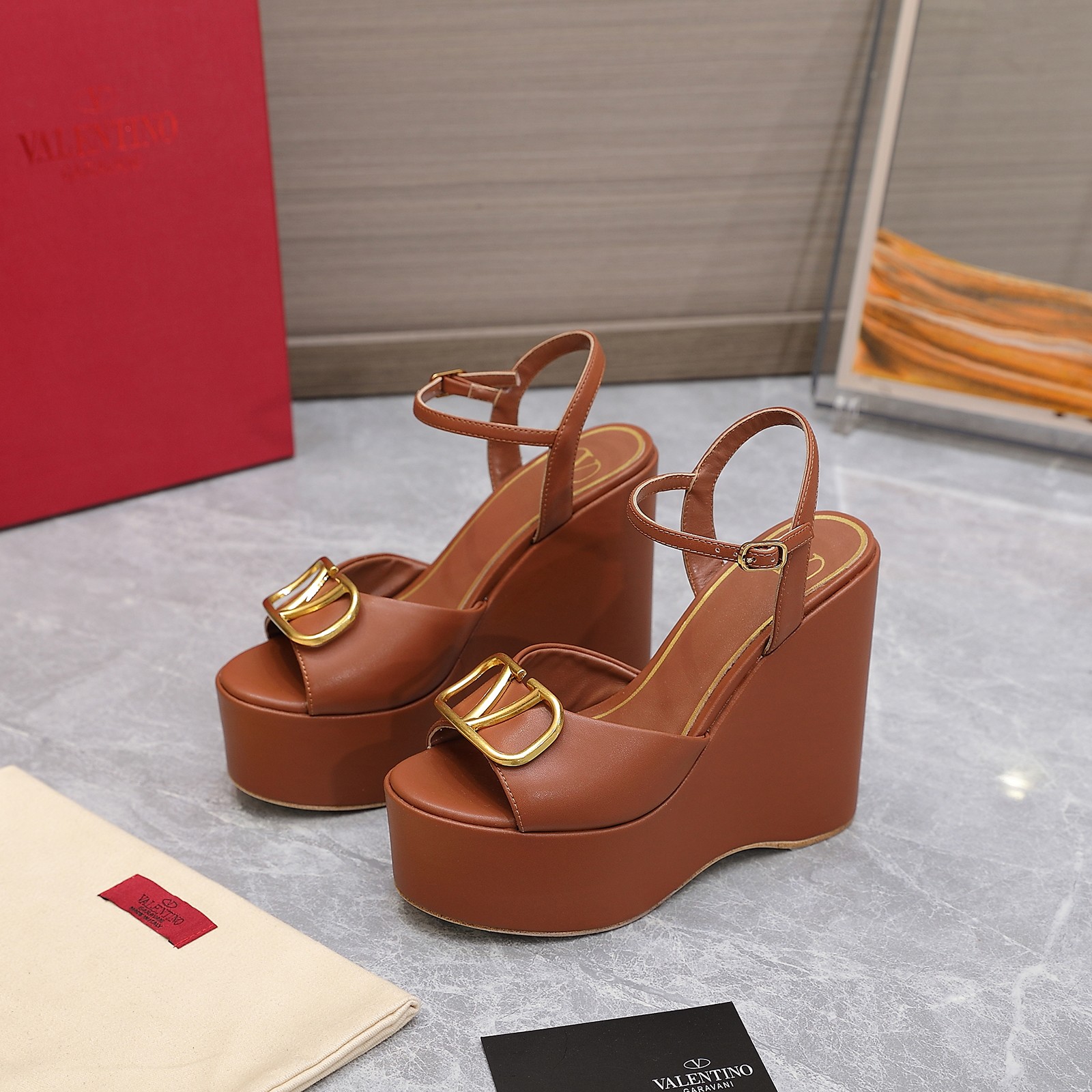 Valentino Garavani Block Heel Platform Sandals Brown For Women XW2S0DU9/DSH - Soul Replicas