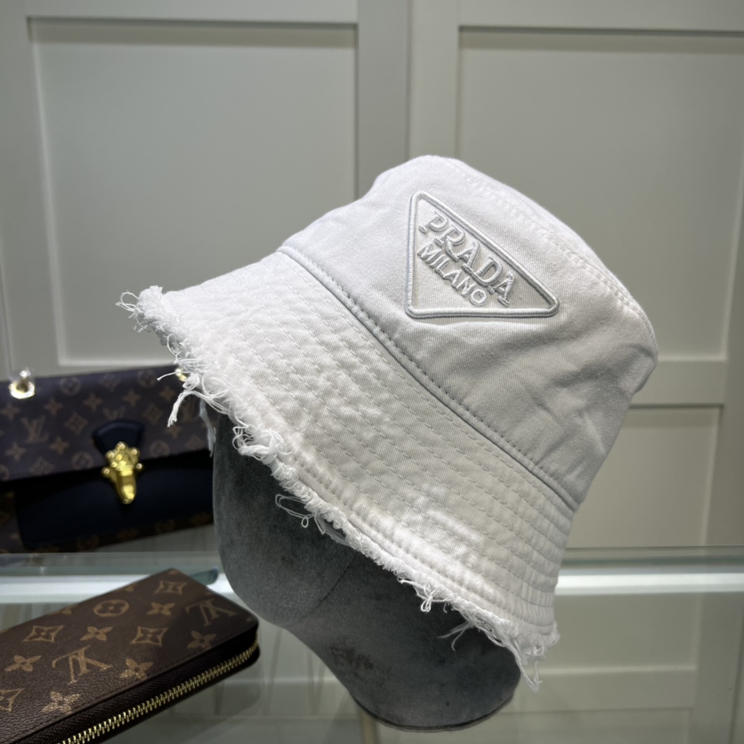 Prada Drill Bucket Hat White Prada Hat 1HC137_2FMB_F0009 - Soul Replicas