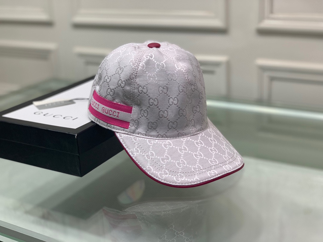 Original Gucci Canvas Baseball Hat With Web Pink Gucci Hat - Soul Replicas