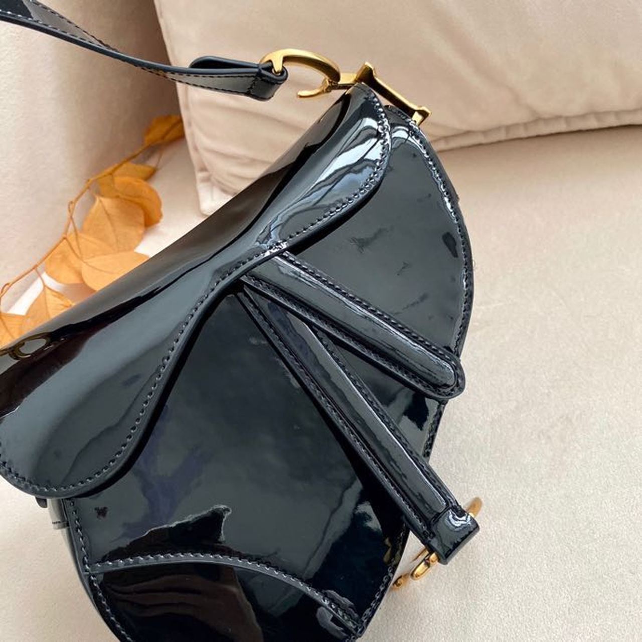 Christian Dior Saddle Bag Black Patent Gold Toned Hardware For Women 19.5cm/7.6in CD - Soul Replicas