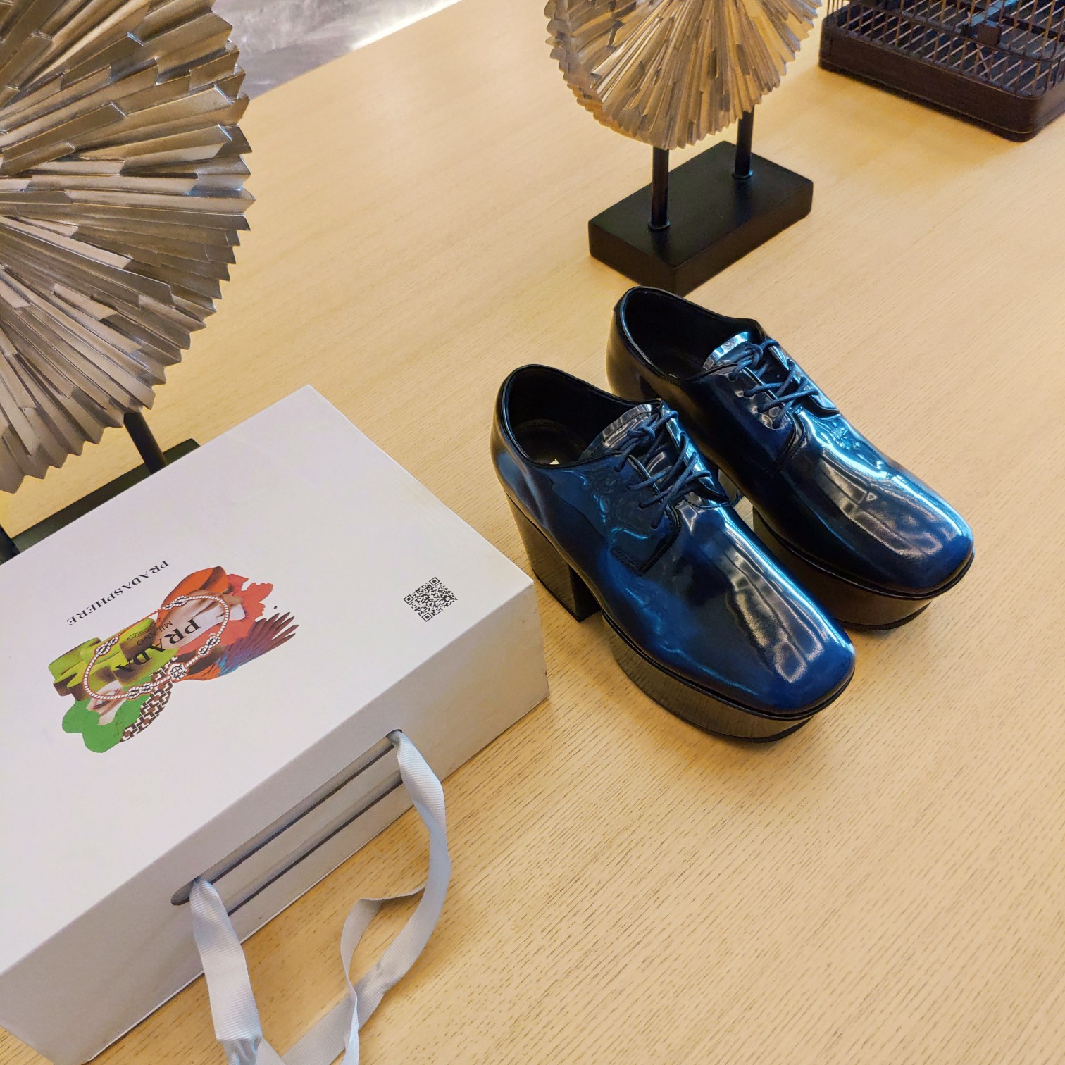 Prada Platform Lace-Ups Shoes Blue For Women 2.75in/70mm Prada - Soul Replicas