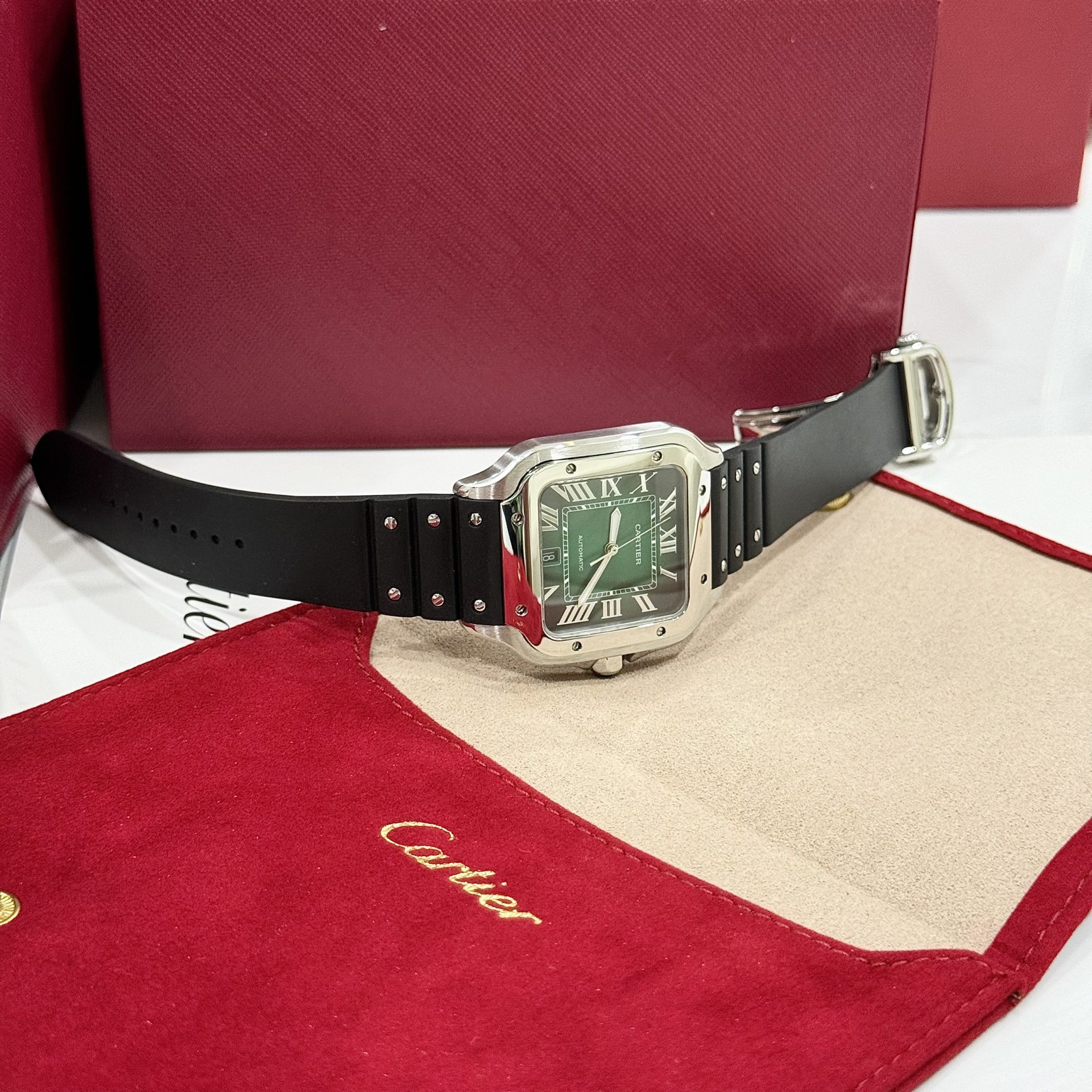 Cartier Replica Watches Santos WSSA0061 Green Dial Rubber Strap BV Factory 39.8mm - Soul Replicas