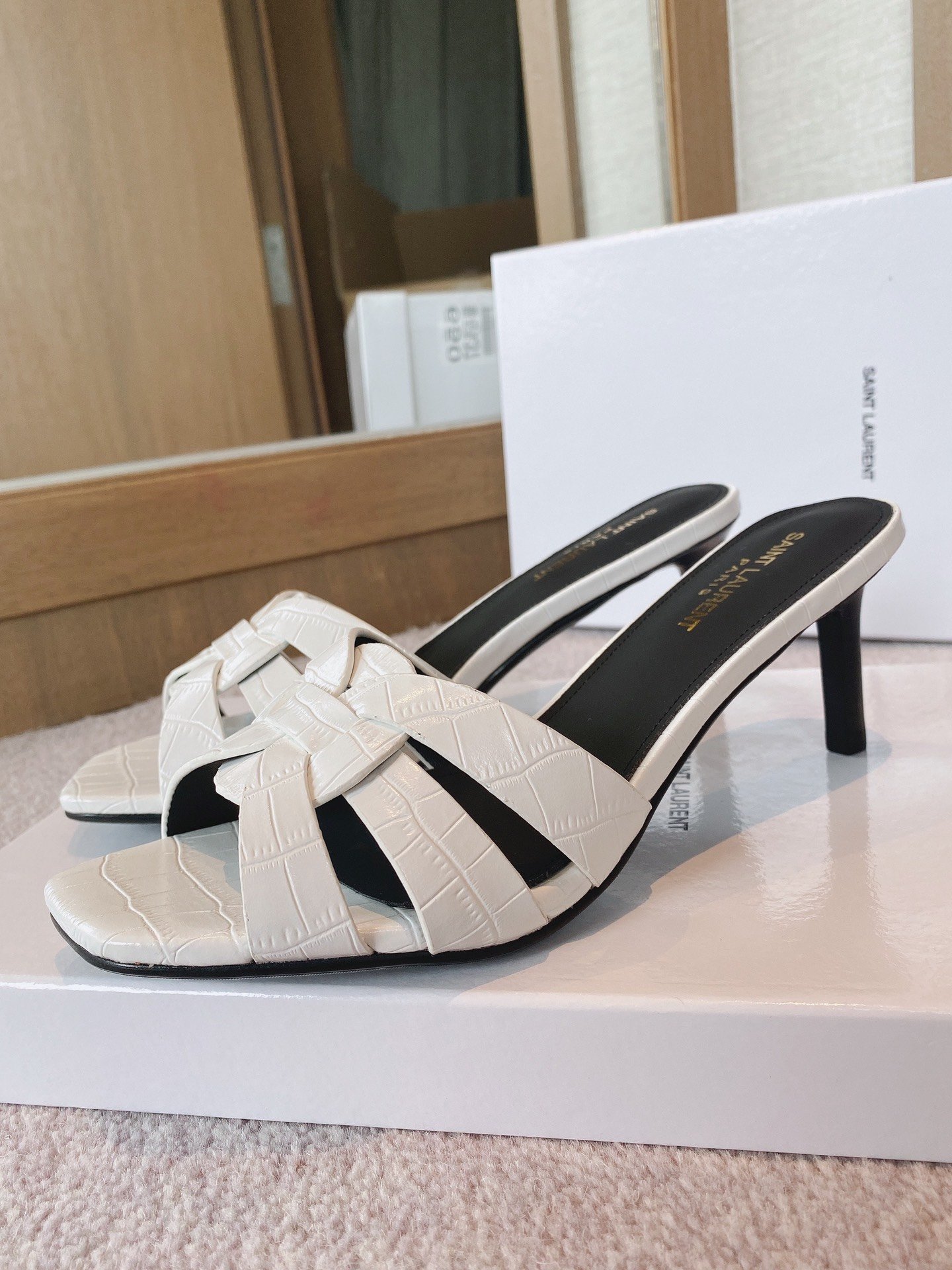 Yves Saint Laurent Women's Tribute Heeled Mules White For Women YSL - Soul Replicas
