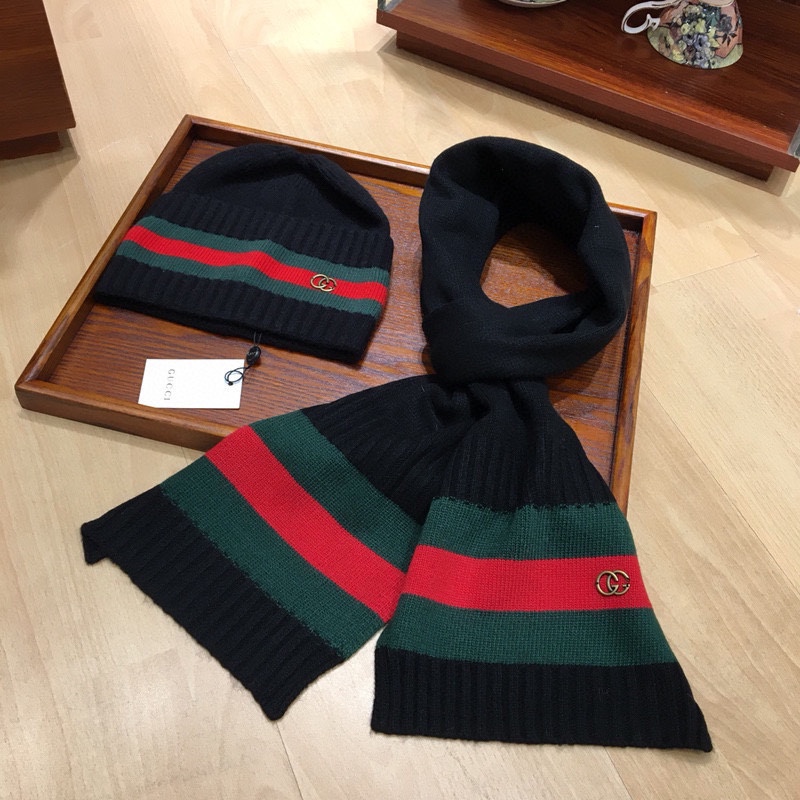 Gucci Beanie & Scarf Set In Black - Soul Replicas