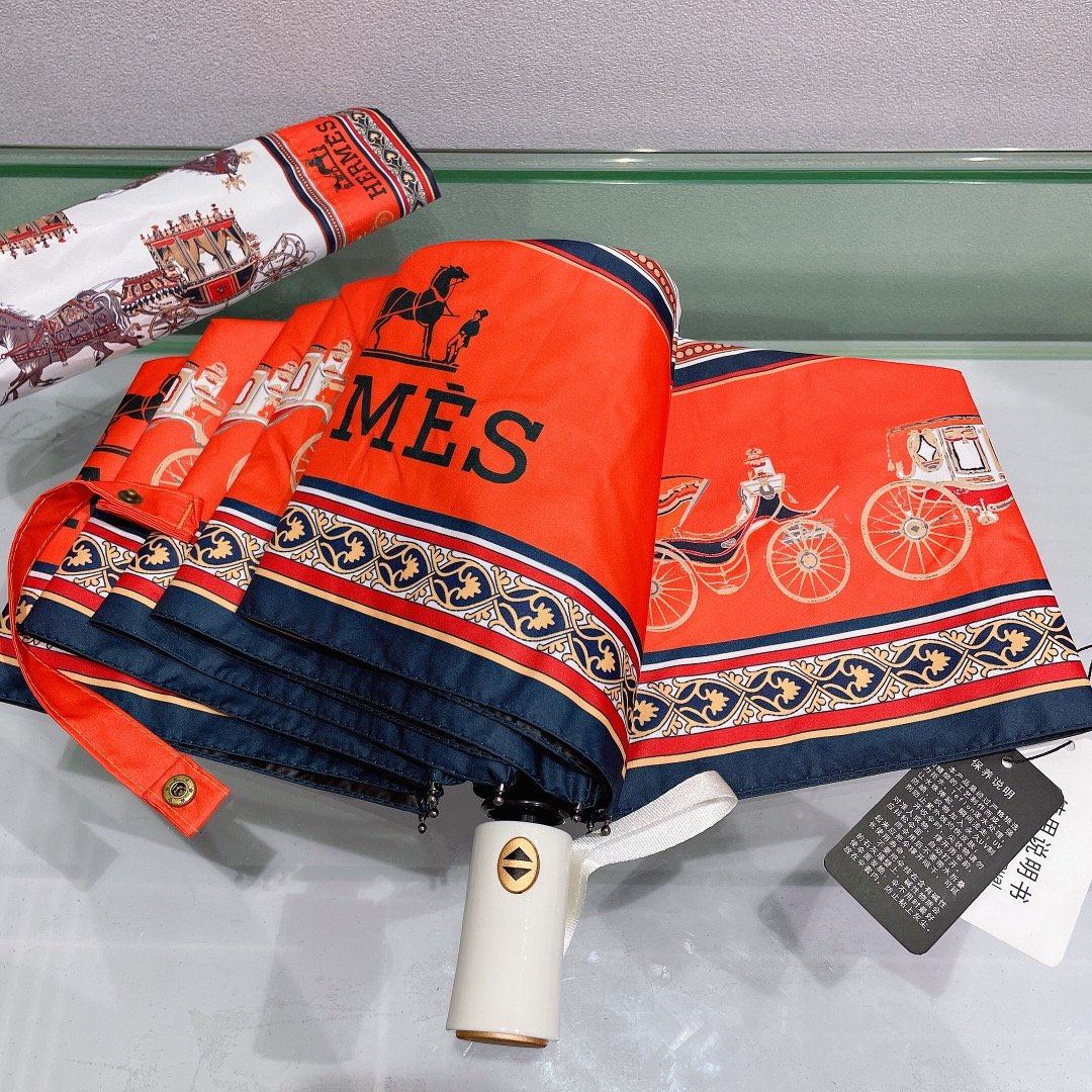 Hermes Pluie De H Folding Umbrella Orange - Soul Replicas
