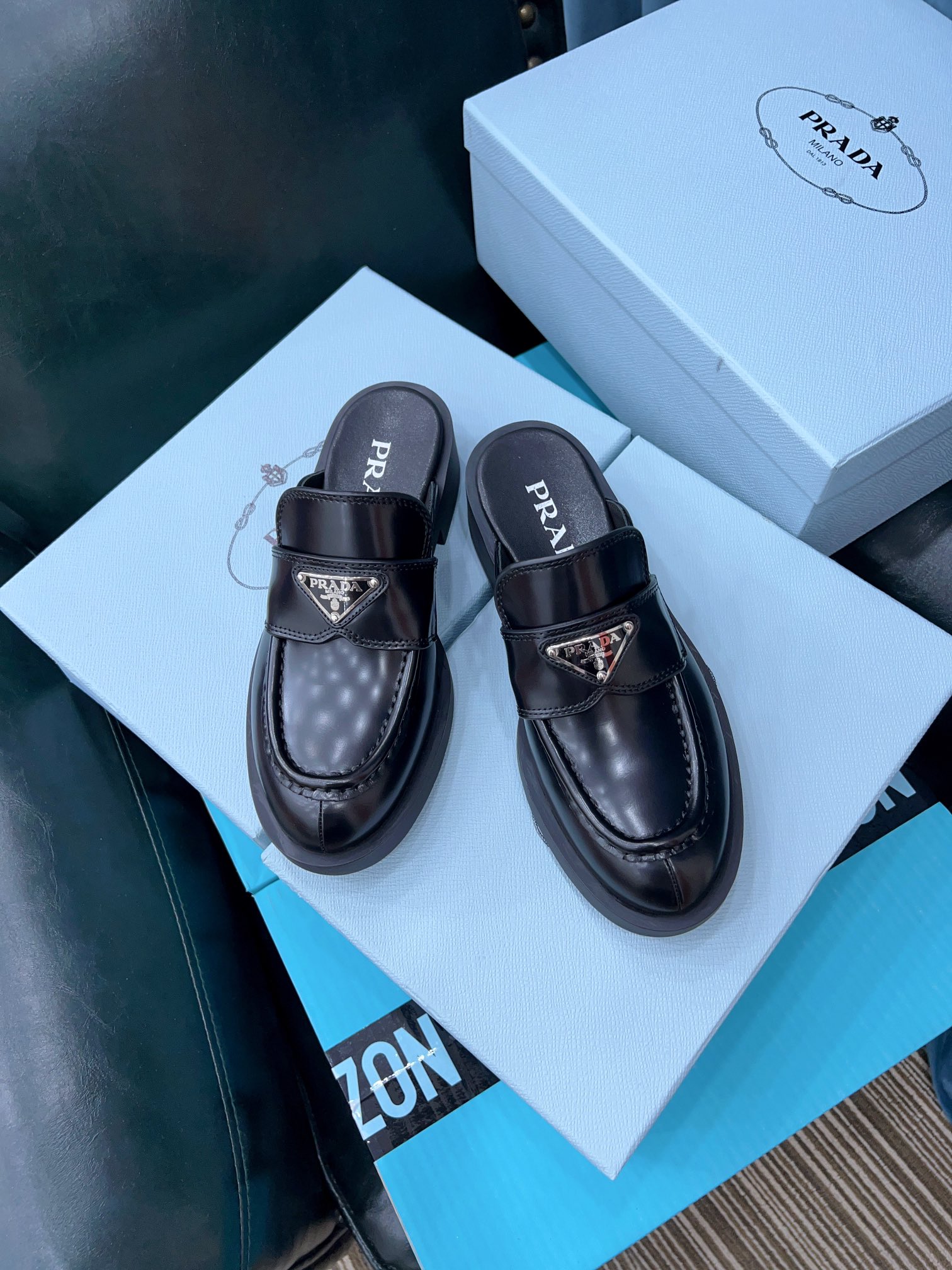 Prada Chocolate Brushed Mules Black For Women 1.6in/40mm Prada 1D652M_055_F0002_F_040 - Soul Replicas