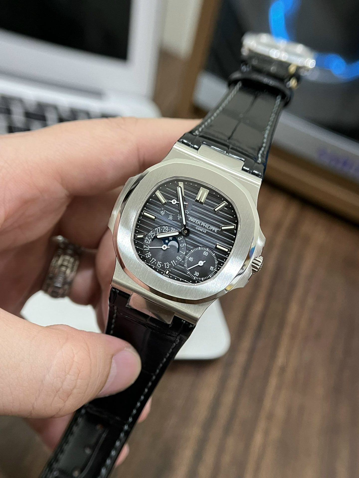 Patek Philippe Replica Watch Nautilus 5712 Blue Dial Leather Strap PPF Factory 40mm - Soul Replicas