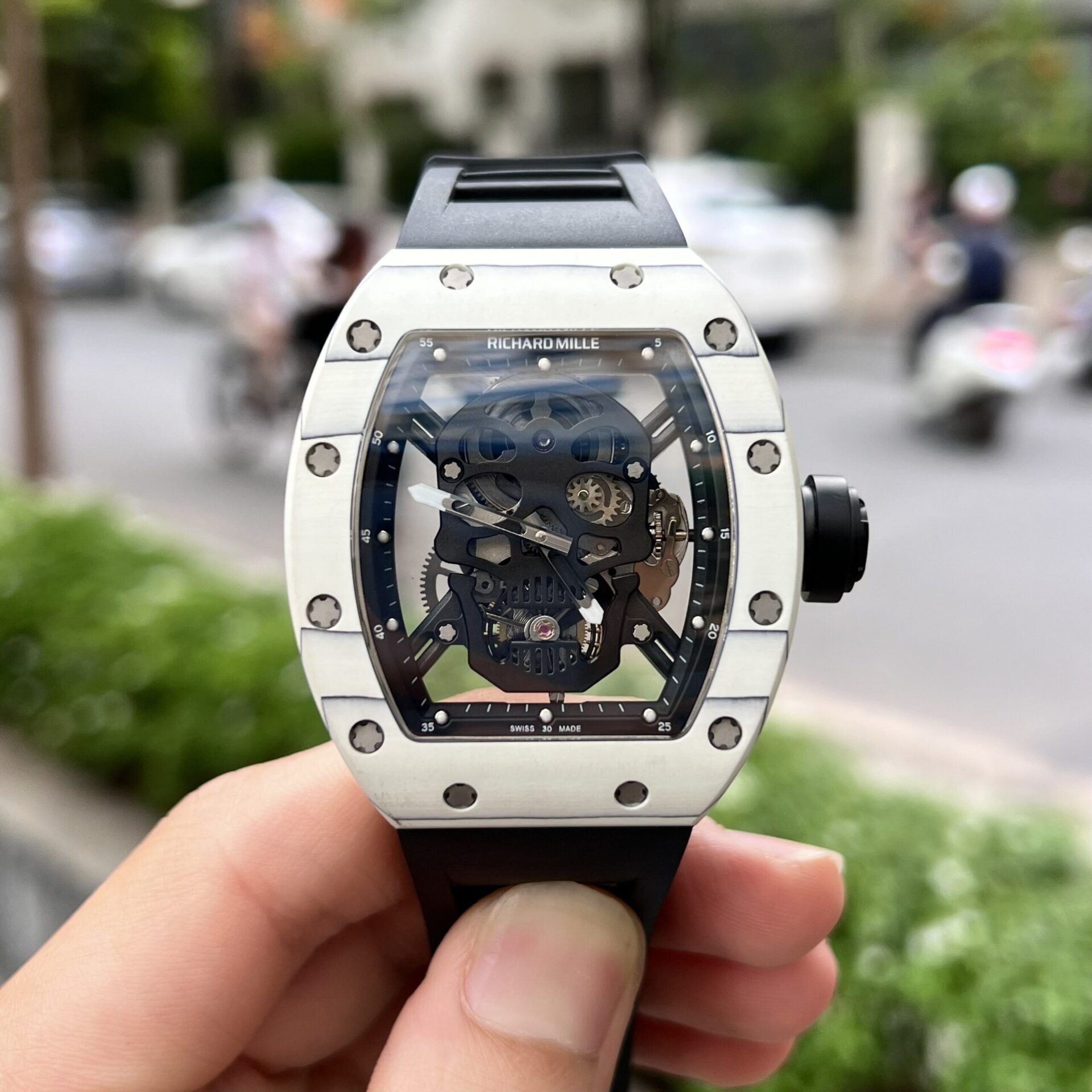 Richard Mille Replica Watch RM052 Tourbillon Skull Carbon Rubber Strap 43mm - Soul Replicas