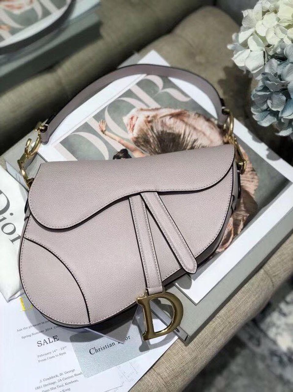 Christian Dior Saddle Bag Grained Canvas Light Pink For Women 19.5cm/7.6in CD - Soul Replicas