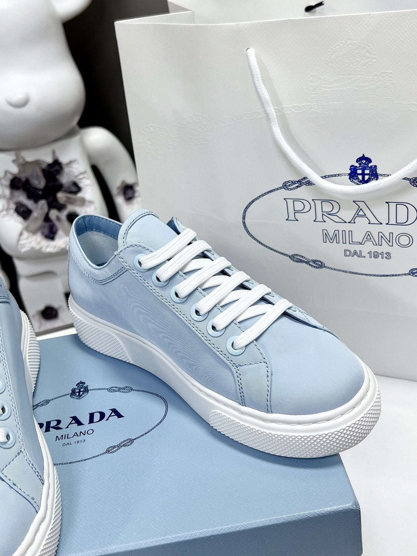 Prada Macro Re-Nylon And Brushed Sneakers Blue For Women 1.2in/30mm Prada - Soul Replicas