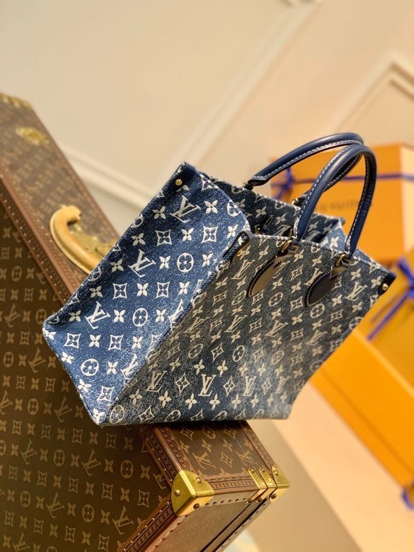 Louis Vuitton Onthego MM Tote Bag Navy Blue For Women 12.2in/31cm LV M59608 - Soul Replicas