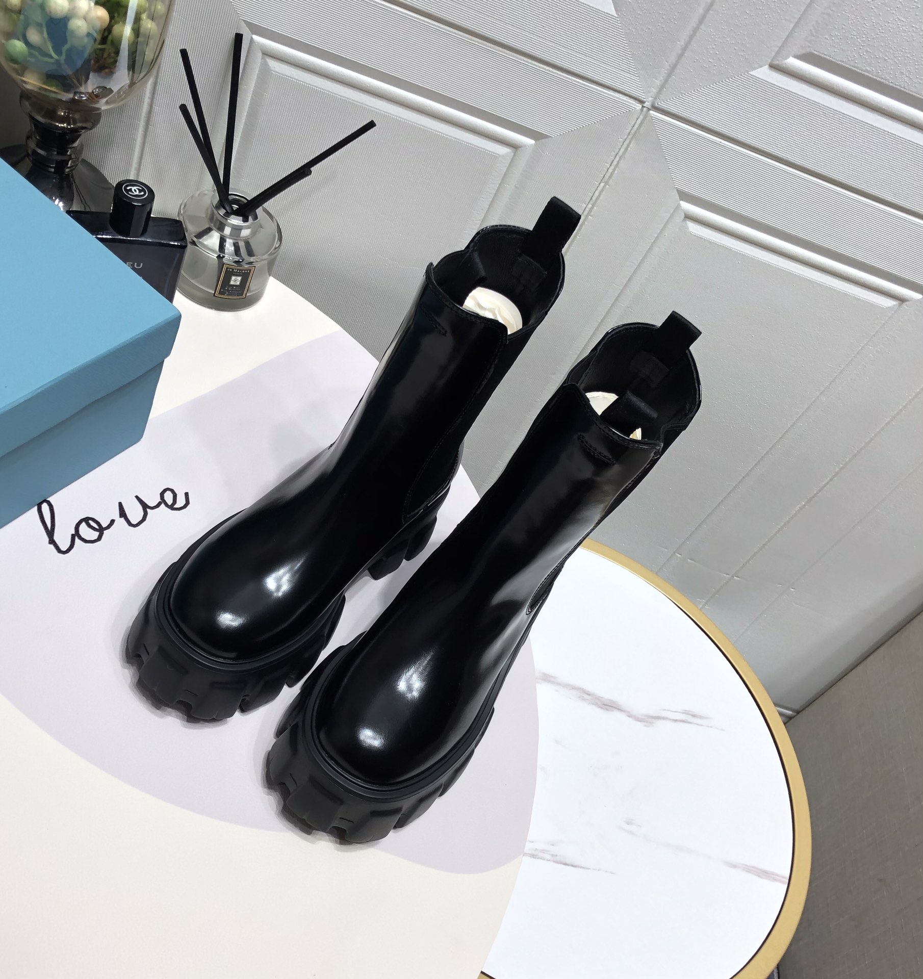 Prada Monolith Brushed Boots Shiny Black For Women 2.2in/55mm Prada - Soul Replicas