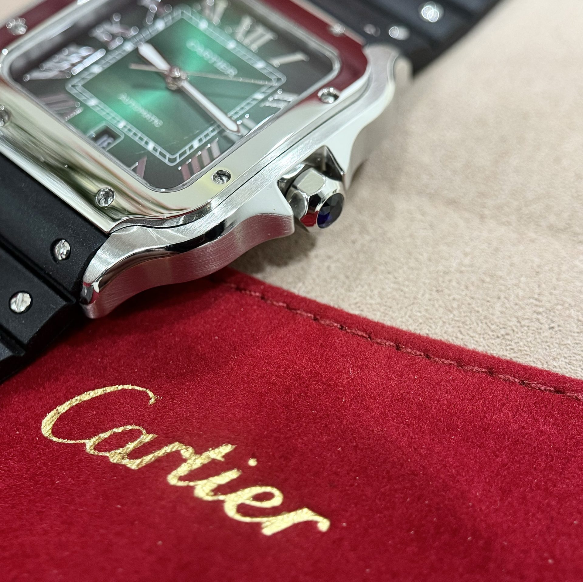 Cartier Replica Watches Santos WSSA0061 Green Dial Rubber Strap BV Factory 39.8mm - Soul Replicas