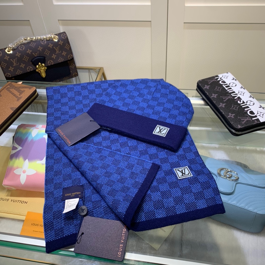 Louis Vuitton Beanie & Scarf Set In Blue - Soul Replicas