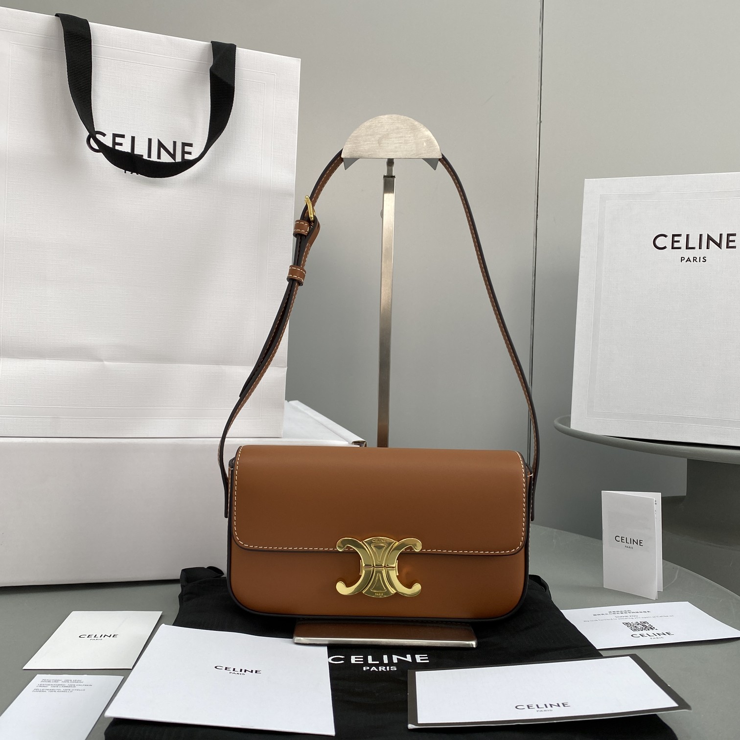 Celine Triomphe Shoulder Bag Brown For Women 8in/20cm 194143BFN.04LU - Soul Replicas