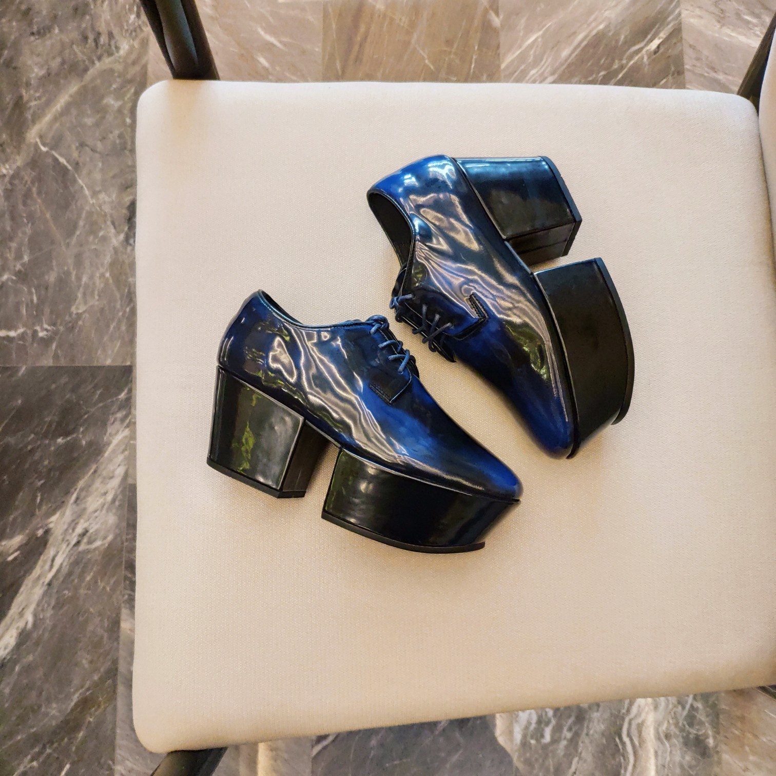 Prada Platform Lace-Ups Shoes Blue For Women 2.75in/70mm Prada - Soul Replicas