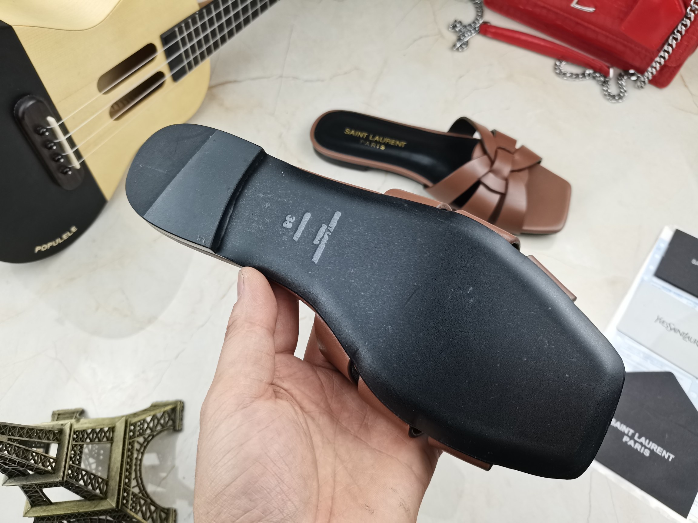 Yves Saint Laurent Women's Tribute Flat Mules Brown For Women YSL - Soul Replicas