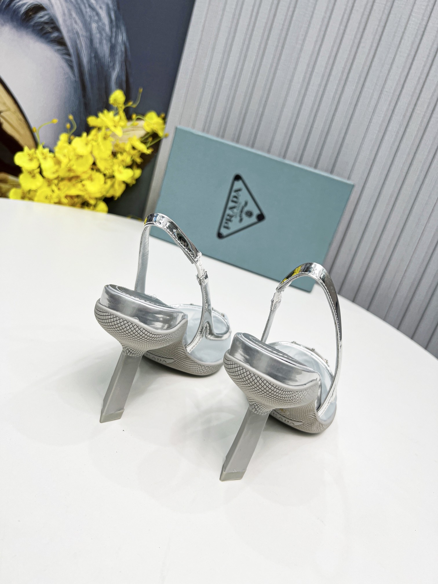 Prada Mesh Fabric Slingback Pumps Silver For Women Prada - Soul Replicas