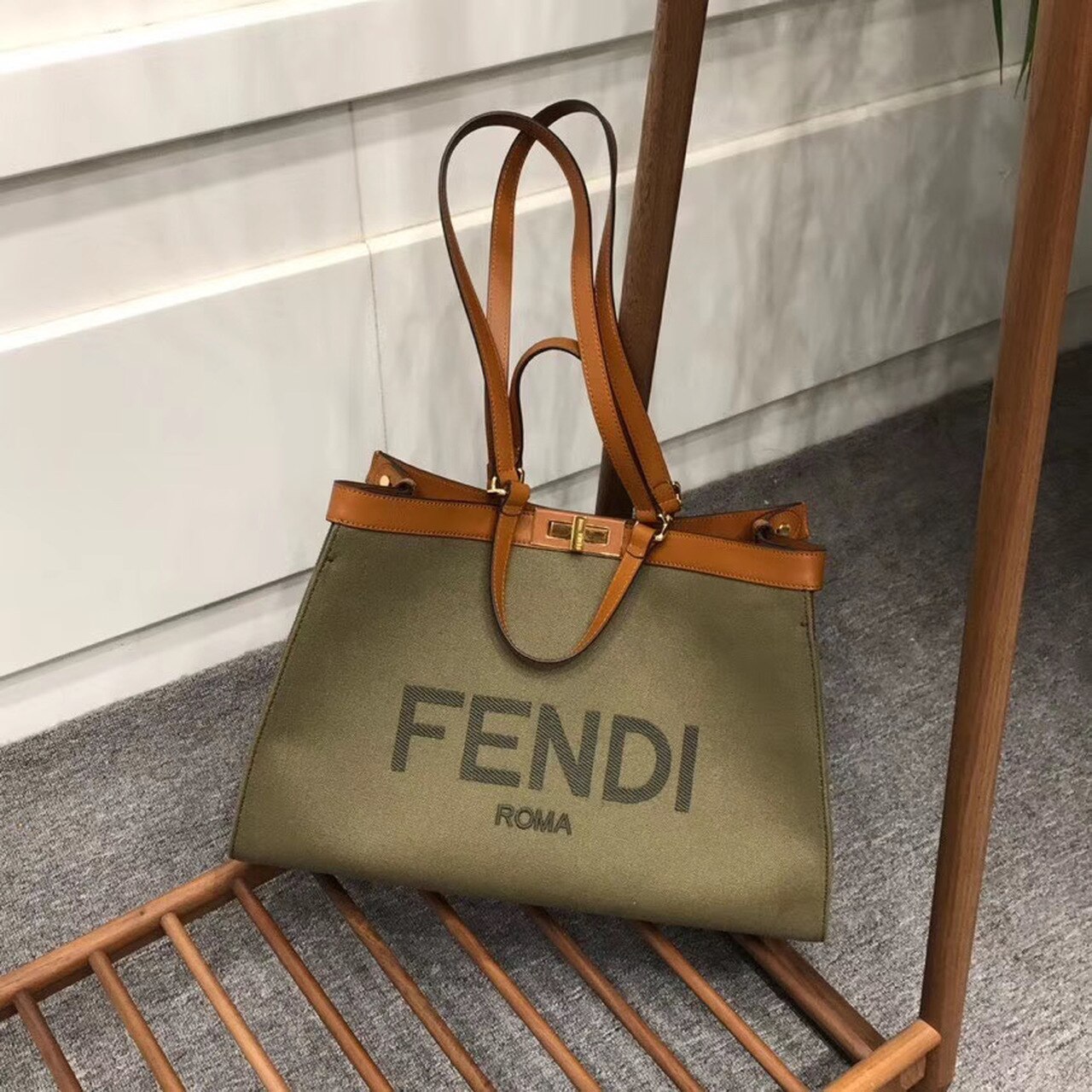 Fendi Peekaboo X-Tote Canvas Bag Khaki For Women. Women-s Handbags. Shoulder Bags 16.1in/41cm FF 8BH374 - Soul Replicas