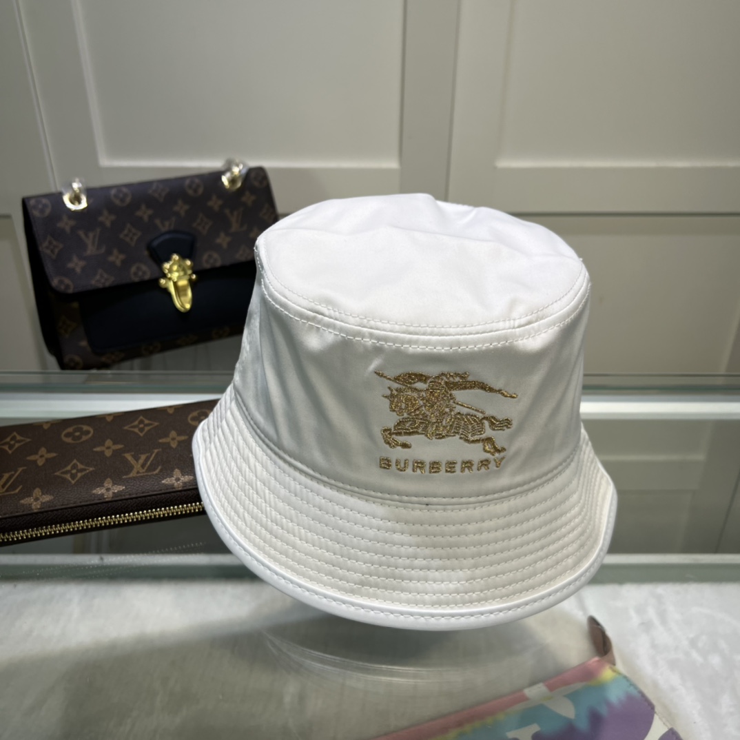 Burberry Vintage Check Technical Cotton Bucket Hat White - Soul Replicas