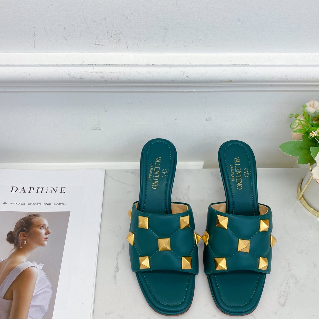 Valentino Garavani Quilted Roman Stud Heeled Sandals Dark Green For Women XW2S0BK3 - Soul Replicas