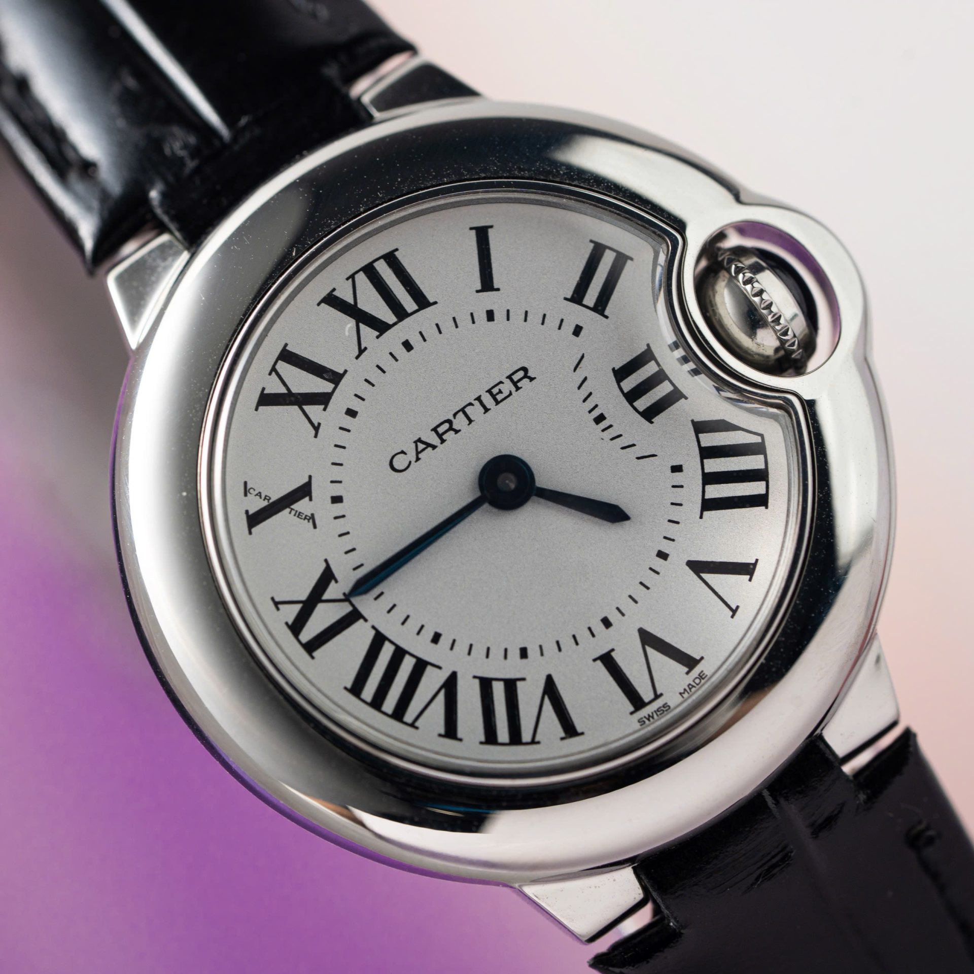 Cartier Ballon Bleu Women-s Replica 11 Watch White Dial Black Leather Strap 28mm - Soul Replicas