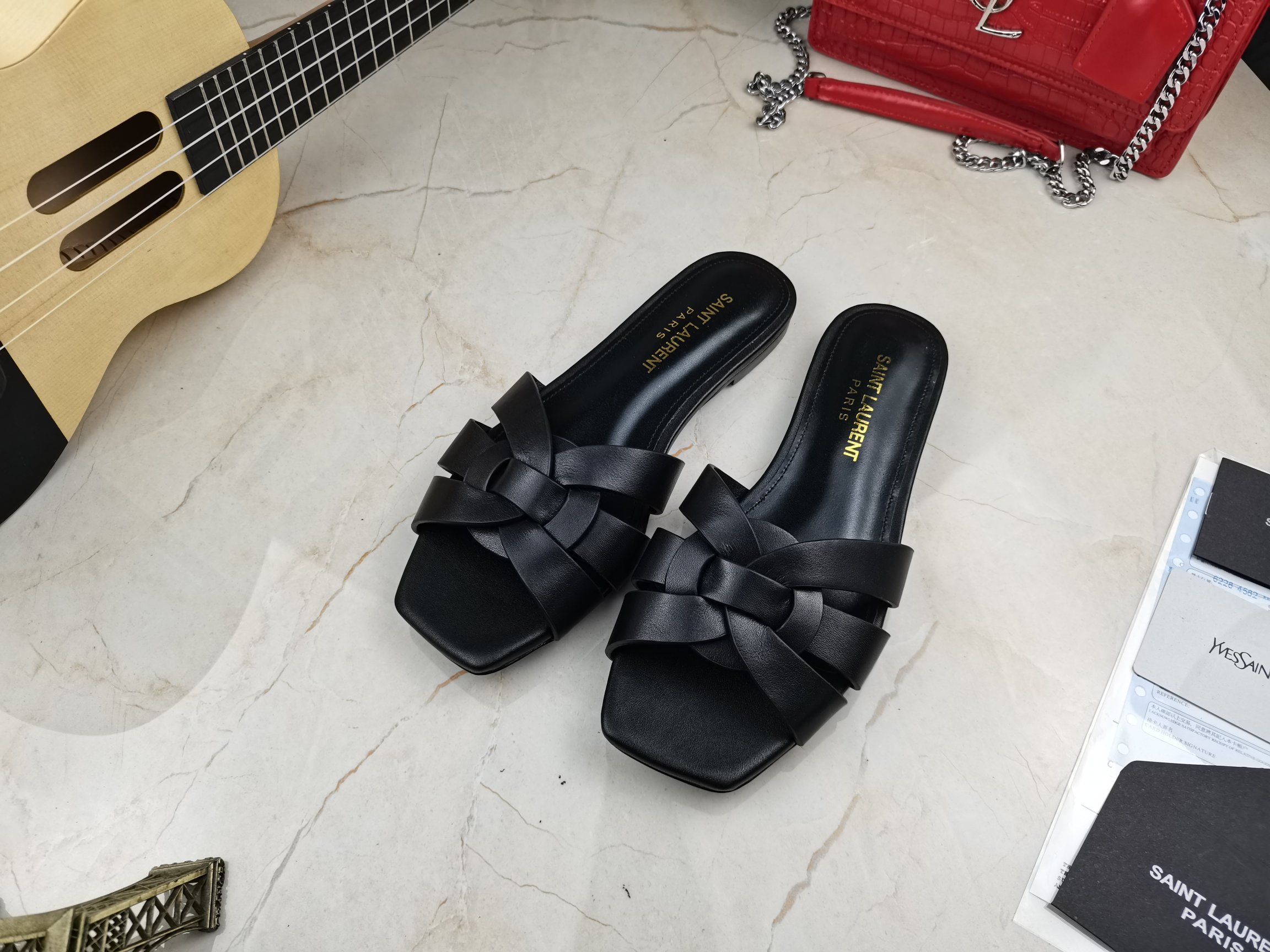 Yves Saint Laurent Women's Tribute Flat Mules Black For Women YSL 571952BDA001000 - Soul Replicas