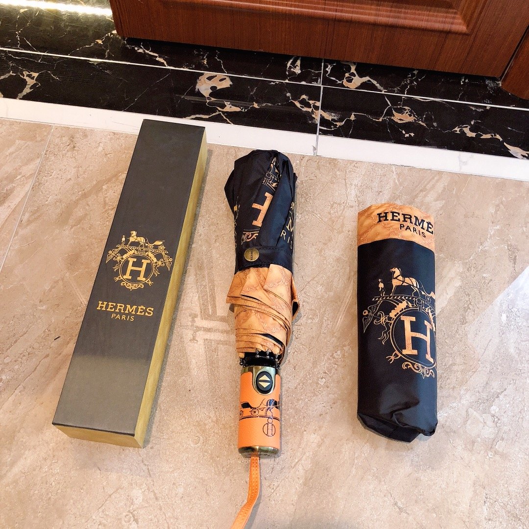Hermes Pluie De H Folding Umbrella Black - Soul Replicas