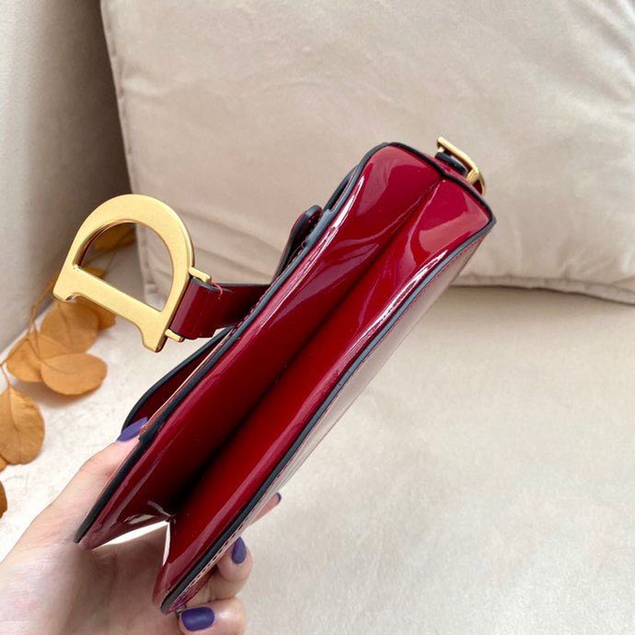 Christian Dior Micro Saddle Bag Red Patent Gold Toned Hardware For Women 19.5cm/7.6in CD - Soul Replicas