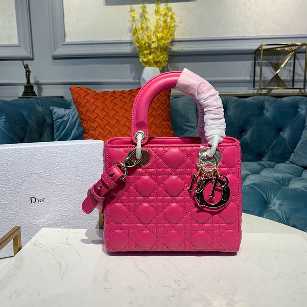 Christian Dior Small Lady Dior Bag Gold Toned Hardware Hot Pink For Women 8in/20cm CD - Soul Replicas