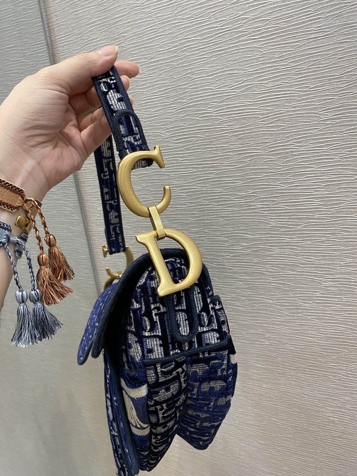 Christian Dior Saddle Bag Blue Oblique Canvas Gold Toned Hardware For Women 25cm/10in CD - Soul Replicas