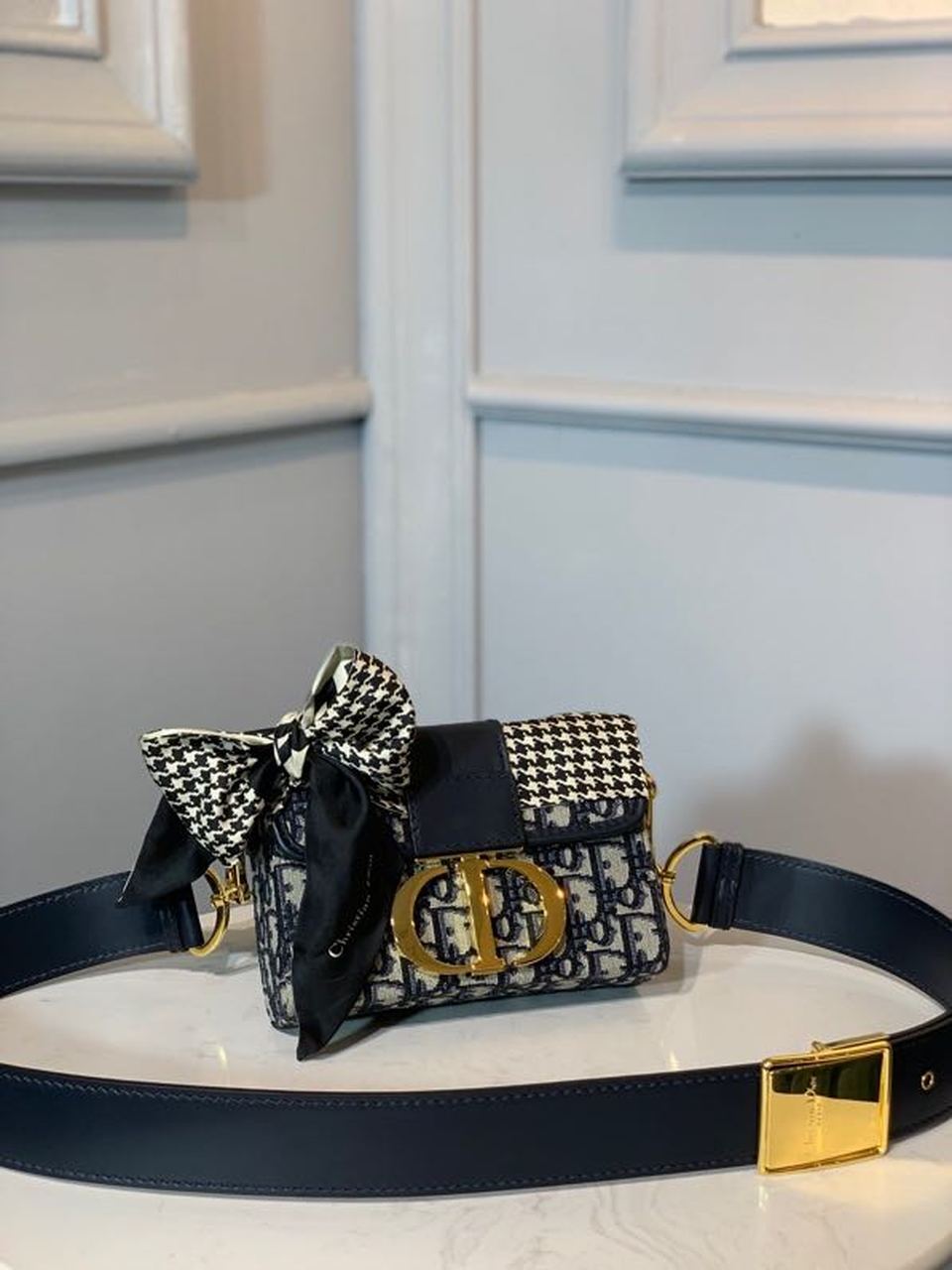 Christian Dior 30 Montaigne Box Bag Blue Dior Oblique For Women17.5cm/7in FD Gold Toned Hardware CD - Soul Replicas