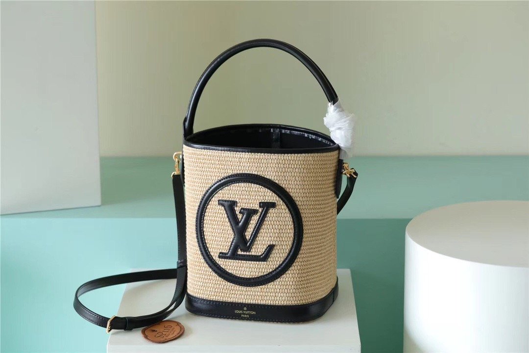 Louis Vuitton Petit Bucket Raffia Black For Women. Women's Bags. Shoulder And Crossbody Bags 9.4in/24cm LV M59961 - Soul Replicas