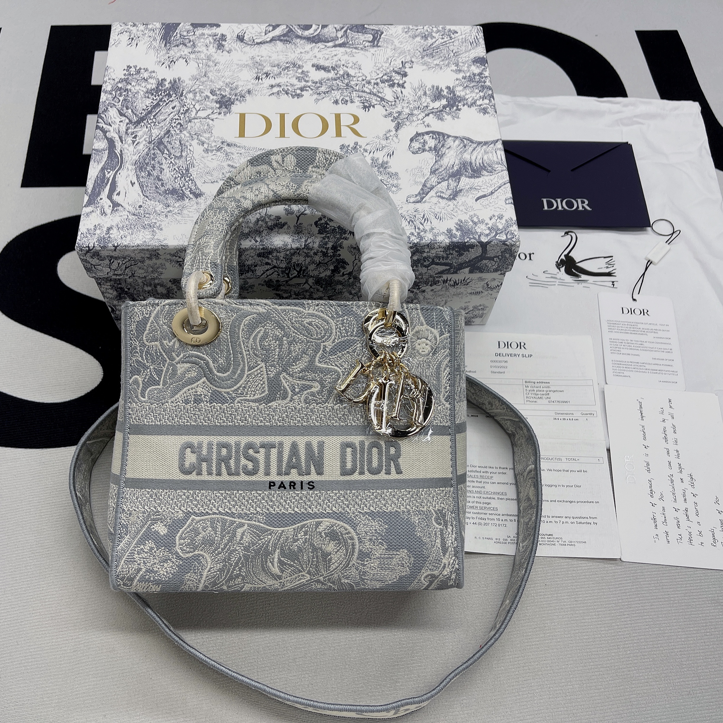 Christian Dior Medium Lady D-Lite Bag Grey. For Women. Women's Handbags 24cm/9.5in CD - Soul Replicas