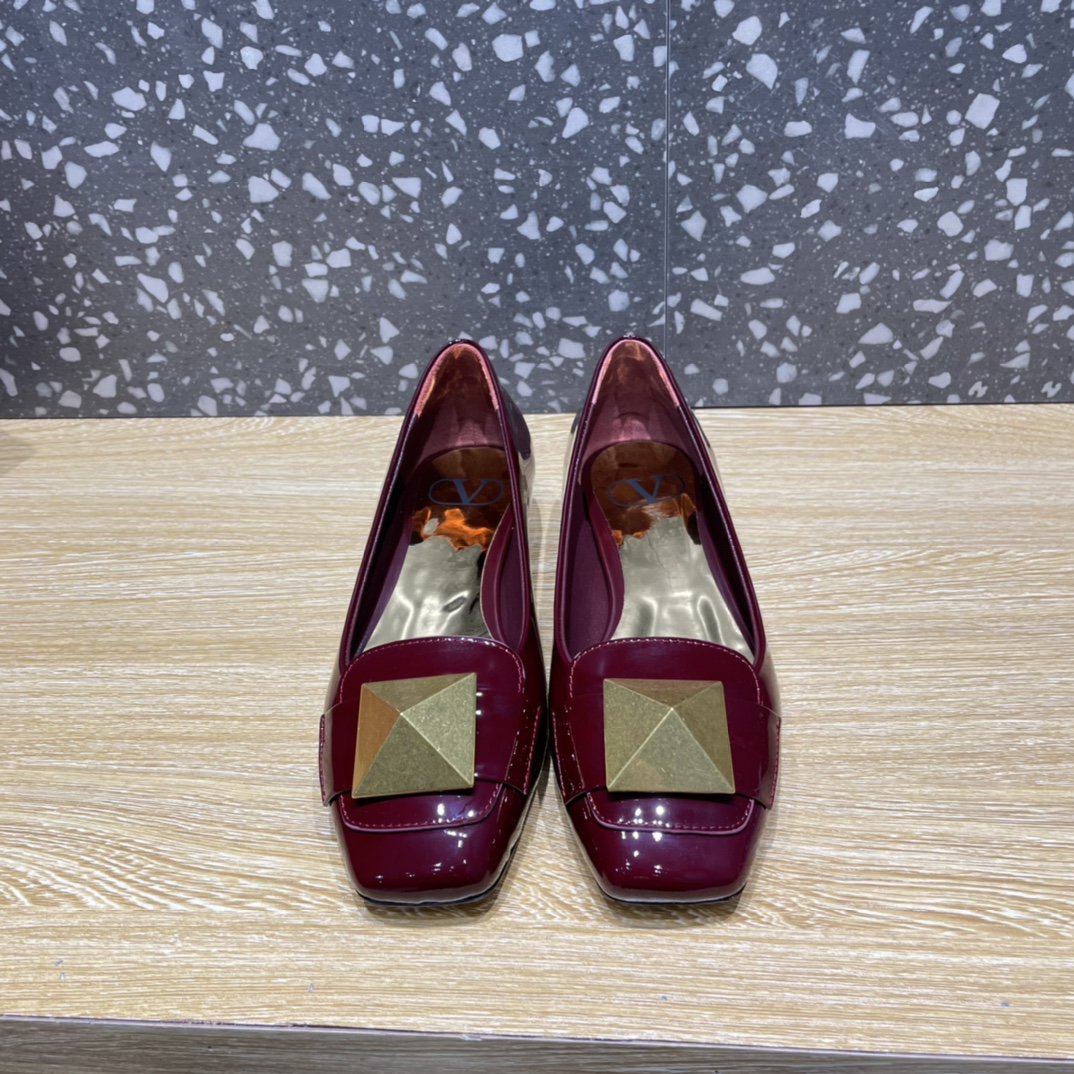 Valentino Garavani One Stud Patent Ballet Flats Red Plum For Women - Soul Replicas