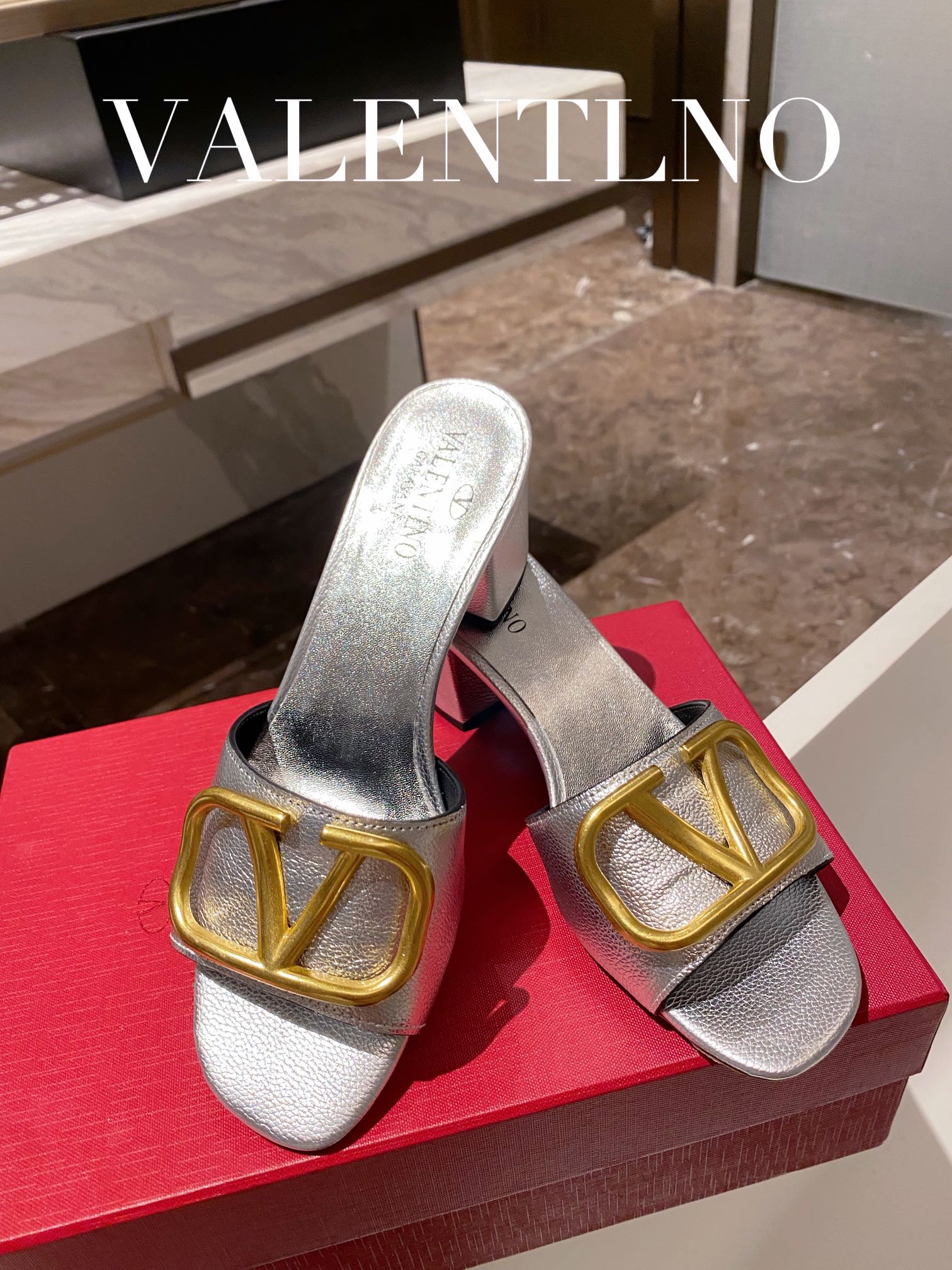 Valentino Garavani Slingback Pump With V Logo Signature Embellishment Silver For Women - Soul Replicas