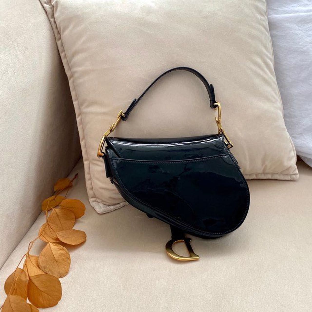Christian Dior Saddle Bag Black Patent Gold Toned Hardware For Women 19.5cm/7.6in CD - Soul Replicas