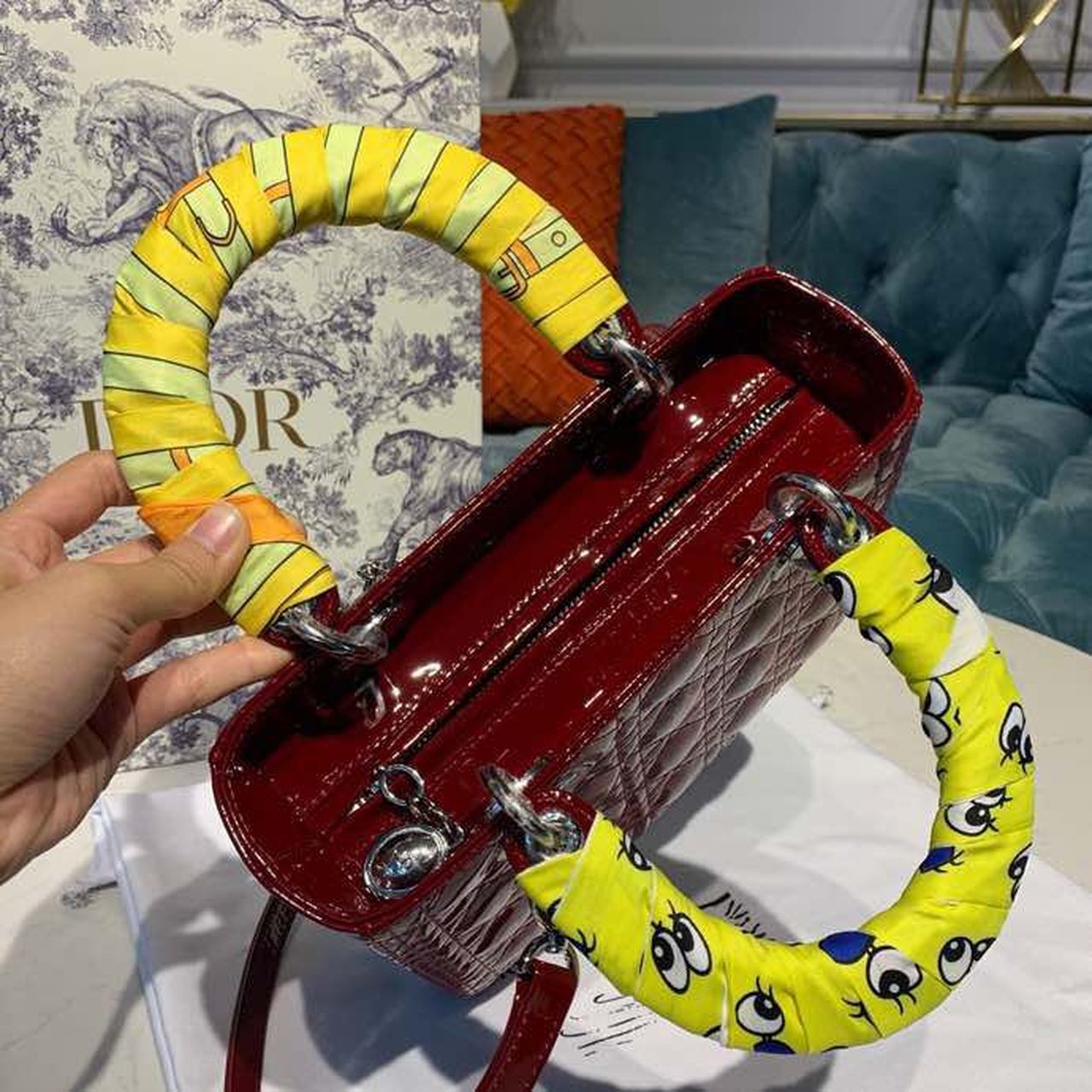 Christian Dior Medium Lady Dior Bag With Chain Silver Hardware Burgundy Women's Handbags 24cm/9in CD - Soul Replicas