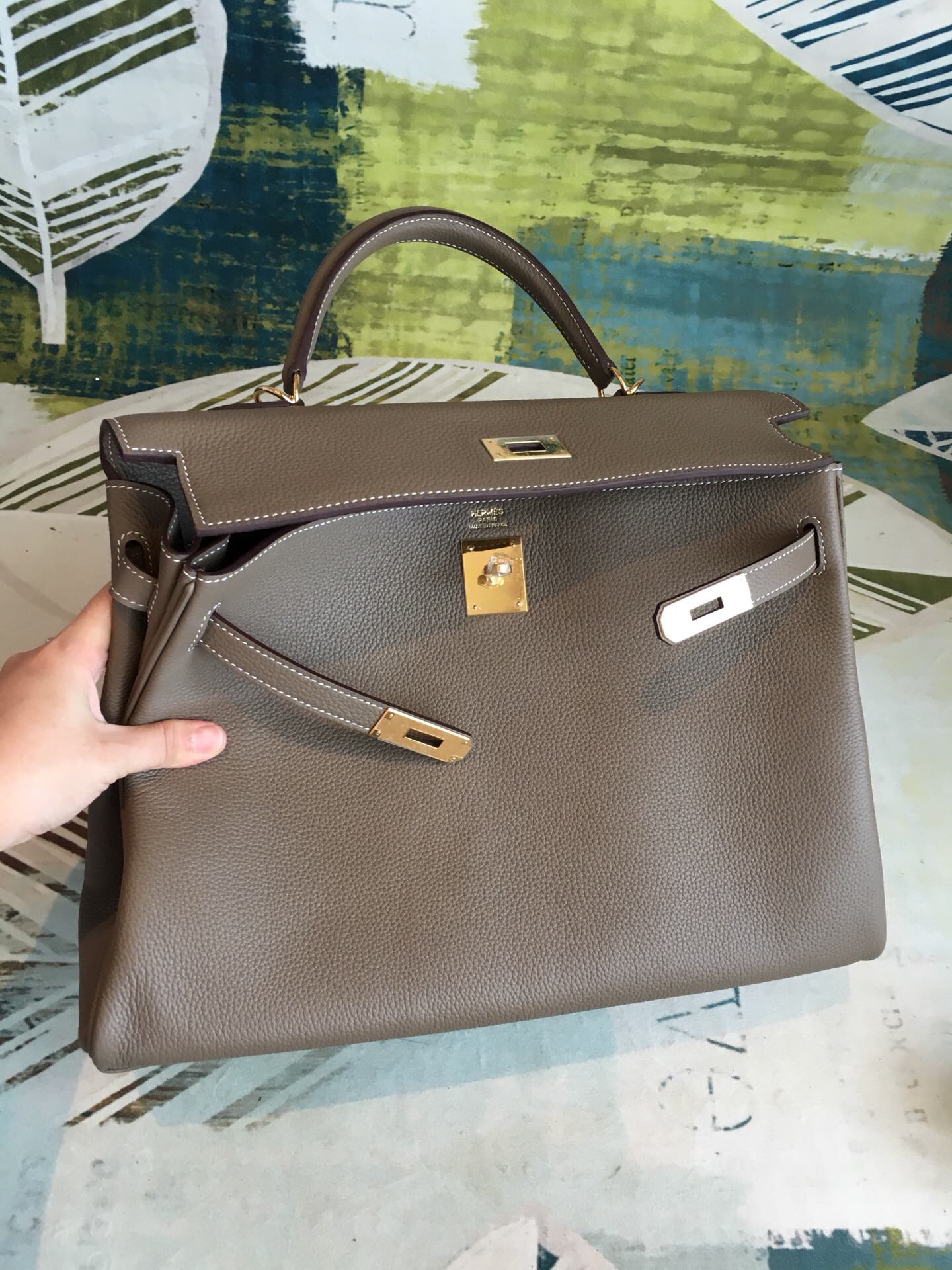 Hermes Kelly Retourne 35 Greige Togo Palladium Hardware For Women 13.7in/35cm - Soul Replicas