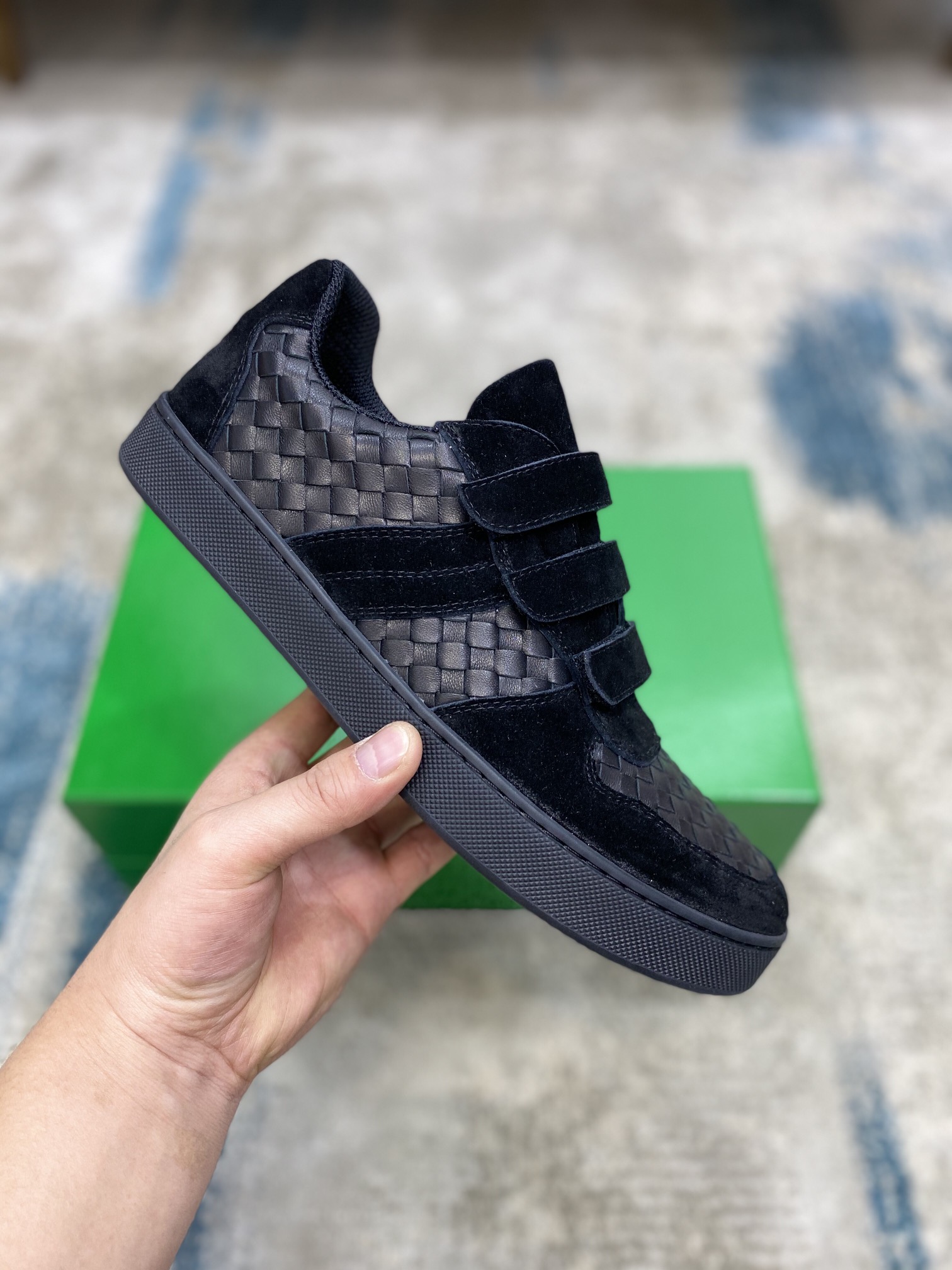 Bottega Veneta Men's Three Closure Straps With Wave Line Sneakers Black For Men - Soul Replicas