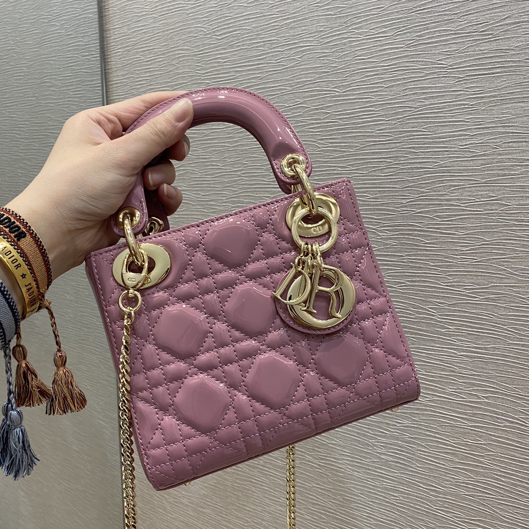 Christian Dior Mini Lady Dior Bag with Chain Gold Toned Hardware. Coral Pink. For Women Women's Handbags. 18cm CD - Soul Replicas