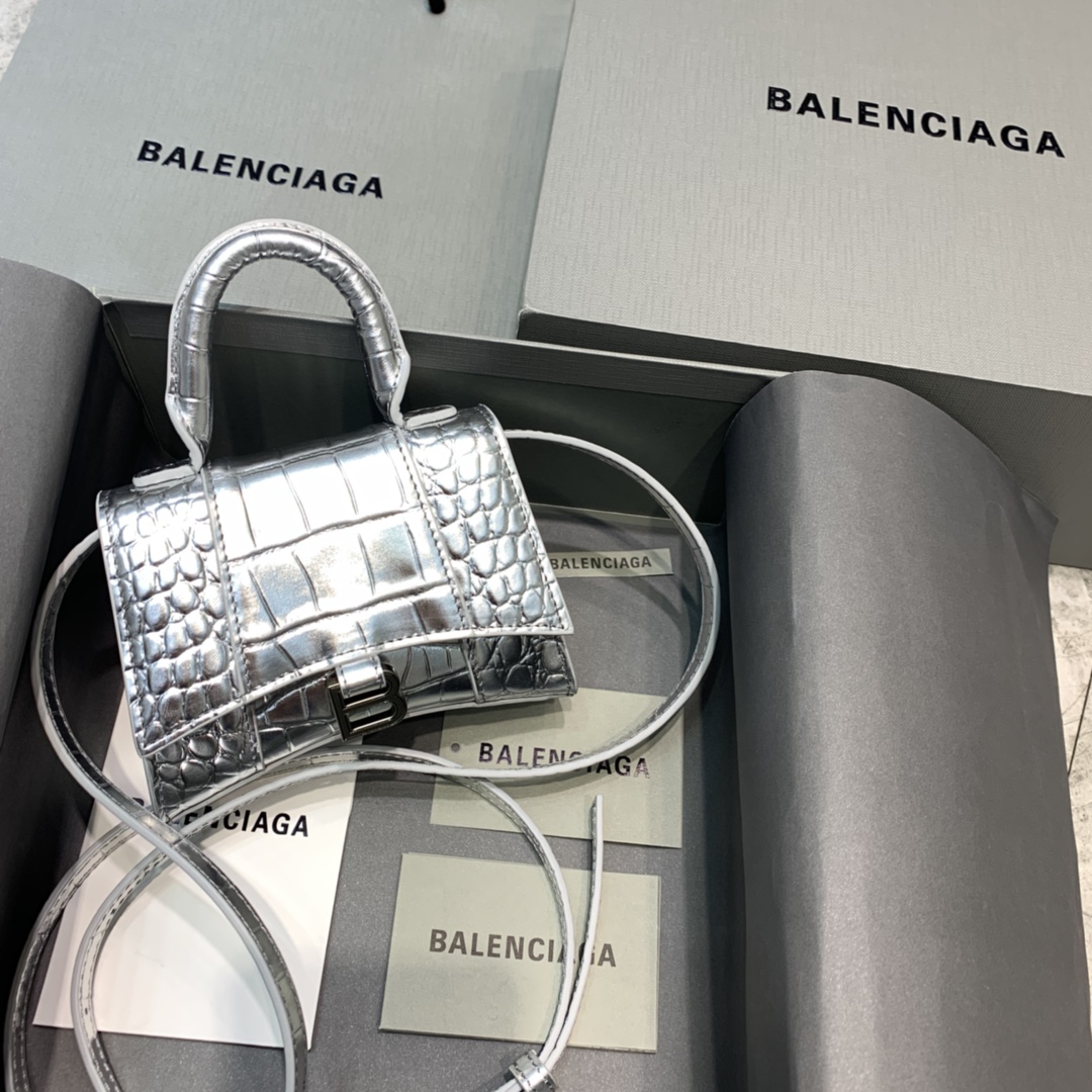 Balenciaga Hourglass Mini Handbag In Sliver. For Women. Women-s Bags 4.7in/12cm - Soul Replicas