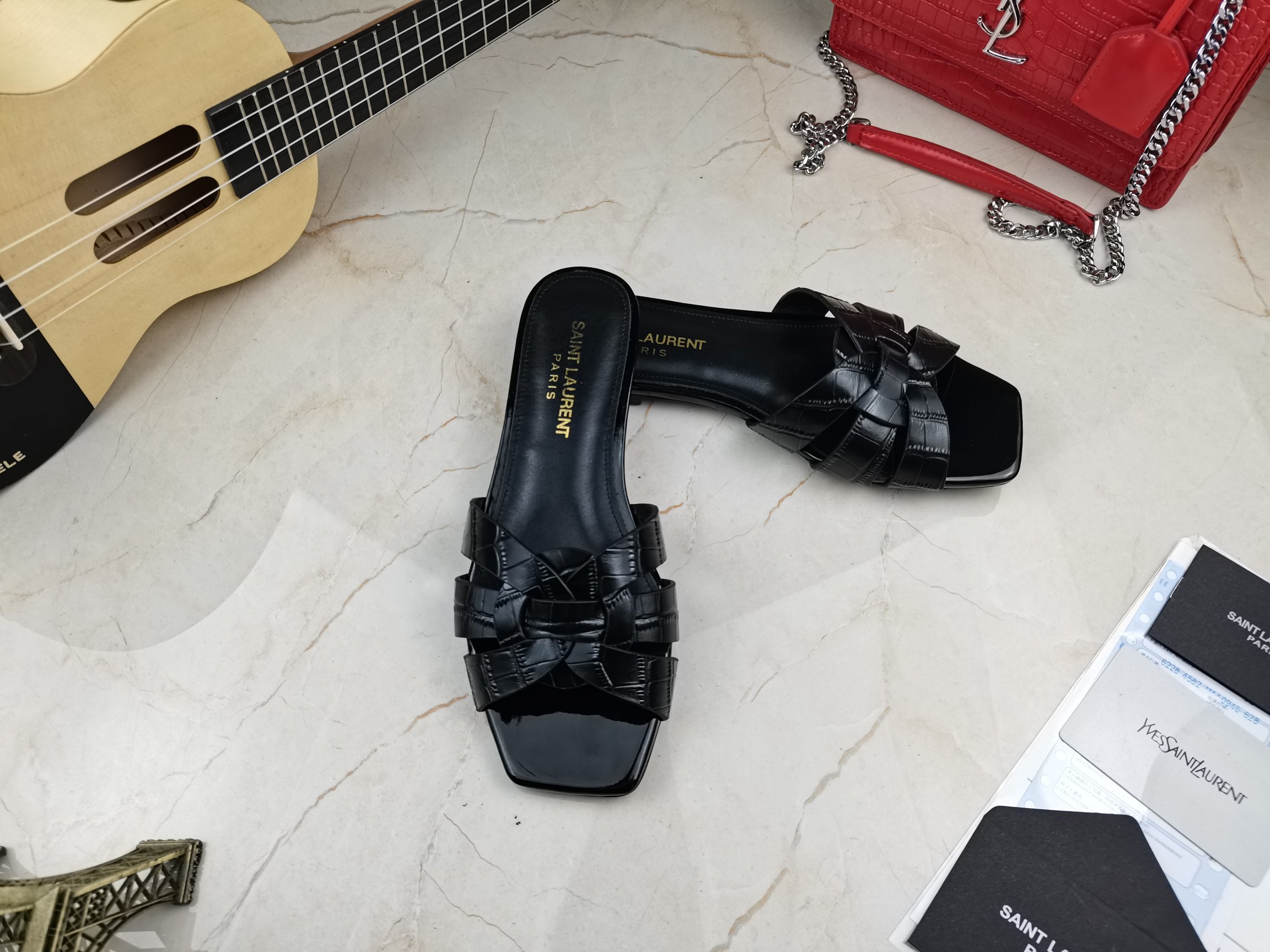 Yves Saint Laurent Women's Tribute Flat Mules Black For Women YSL - Soul Replicas