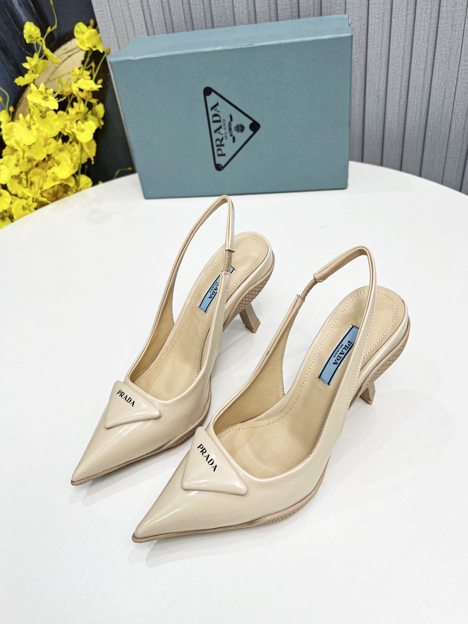 Prada Brushed Slingback Pumps Beige For Women Prada  - Soul Replicas