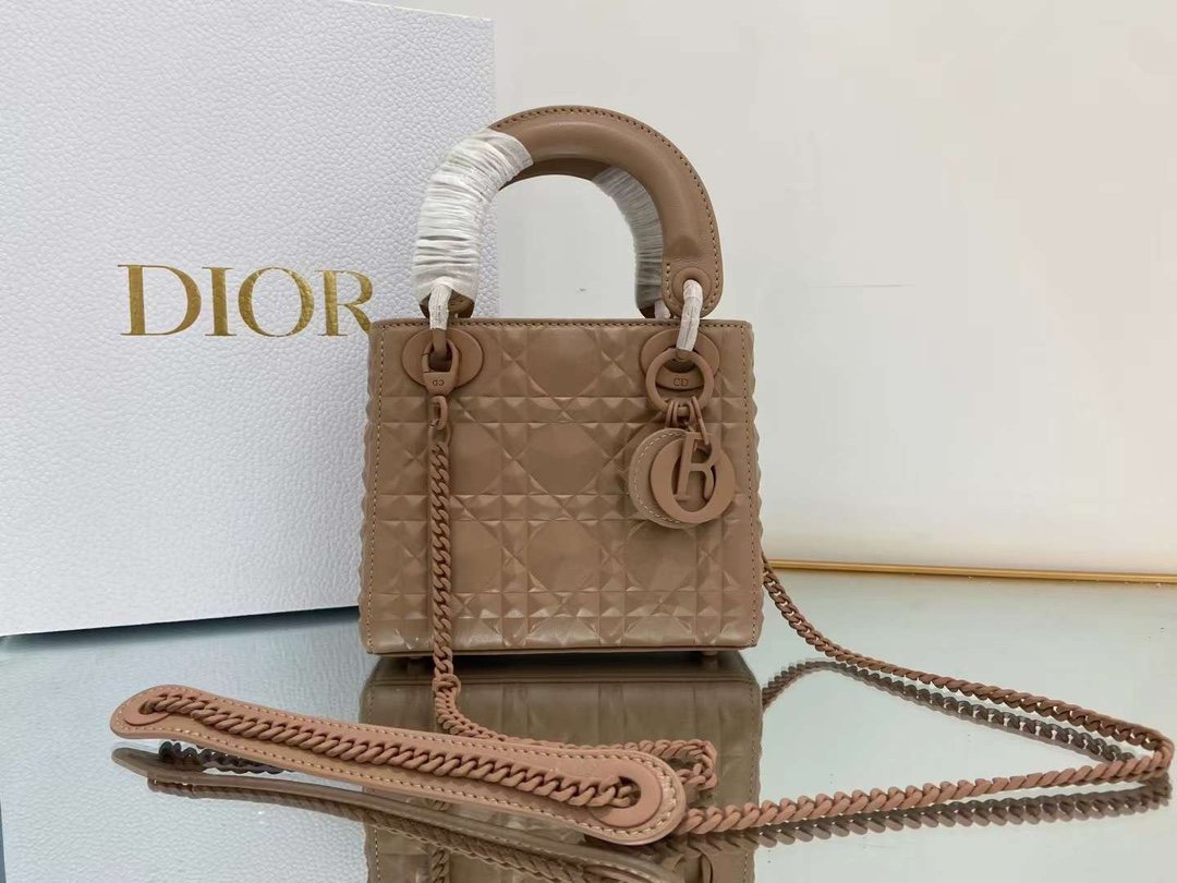 Christian Dior Mini Lady Dior Bag Cannage with Beaded Motif. Brown. For Women Women's Handbags. Crossbody Bags. 18cm CD - Soul Replicas