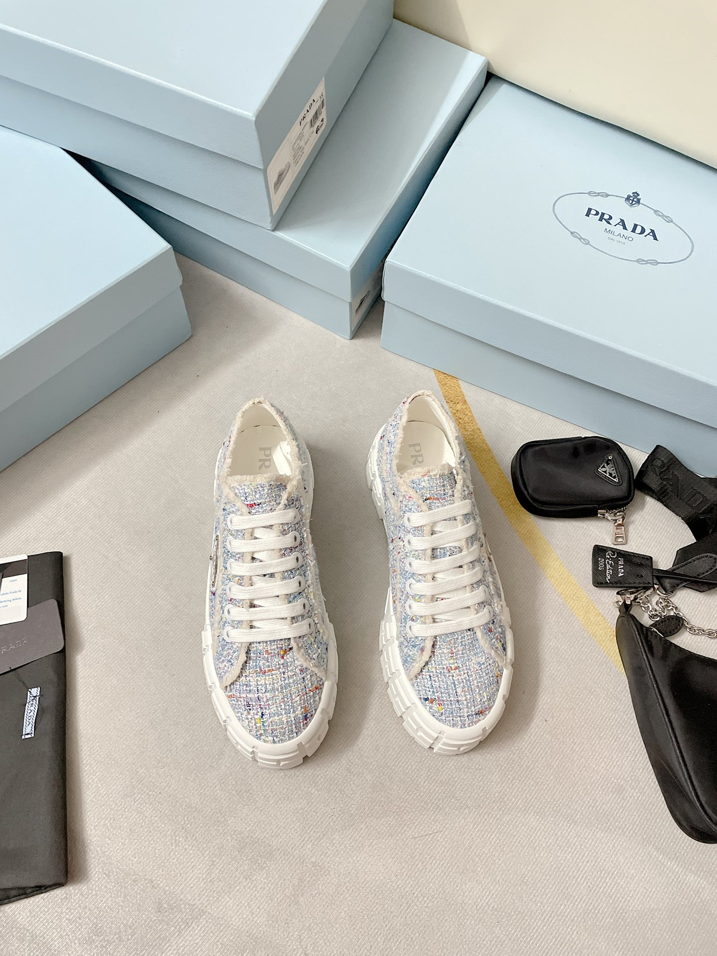 Prada Double Wheel Gabardine Sneakers Light Blue For Women 2in/50mm Prada - Soul Replicas
